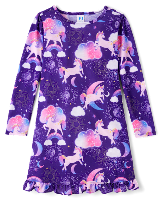 Girls Long Sleeve Unicorn Ruffle Nightgown PURPLE The Children s Place