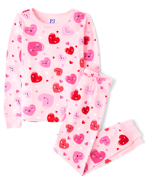 Girls Valentine s Day Long Sleeve Heart Snug Fit Cotton Pajamas PINK The Children s Place CA