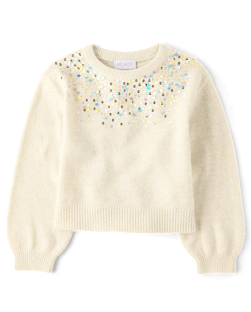 Girls Long Sleeve Sequin Sweater WHITE DAISY The Children s Place CA