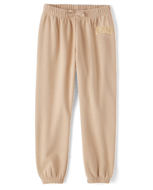 Girls Active Graphic Velboa Jogger Pants - TAN | The