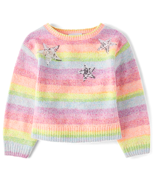 Girls Long Sleeve Sequin Star Rainbow Chenille Sweater MULTI The Children s Place