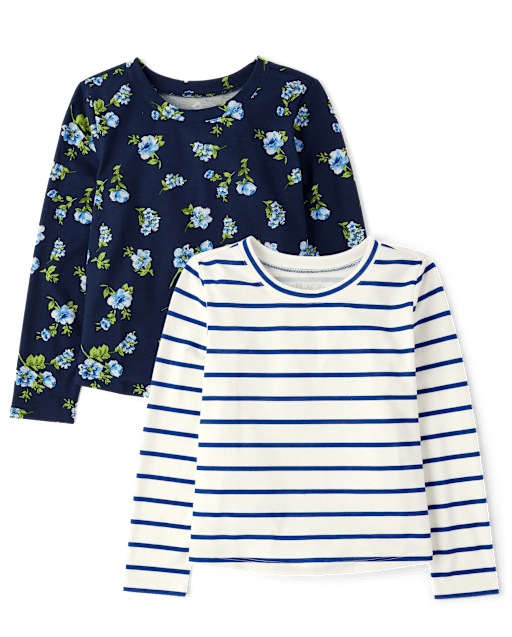 売れ筋商品|||セルフエスティーム カットソー トップス レディース Juniors' Peasant Long Sleeve Top Baby Blue Floral Tween Girls Long Sleeve Floral Waffle Peplum Top - BLUE