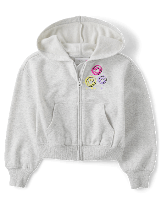 Girls Active Long Sleeve Graphic Fleece Zip Up Hoodie GRAY The Children s Place