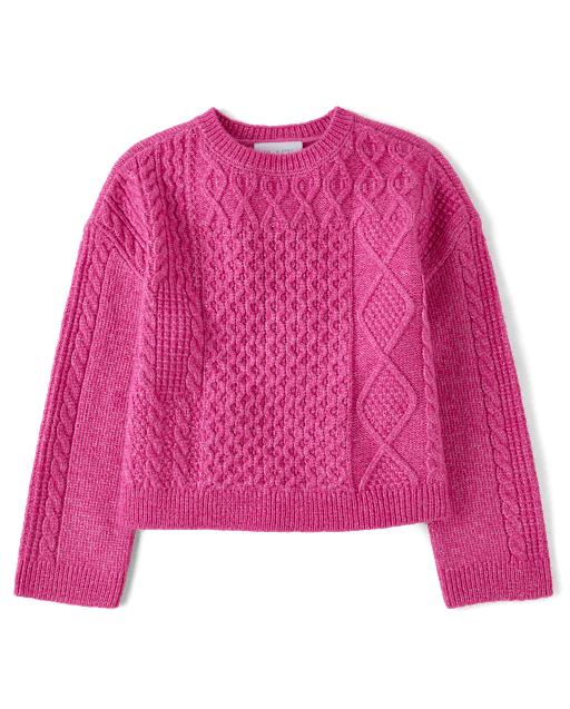Girls Long Sleeve Cable Knit Sweater - PINK | The Children's Place