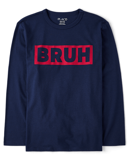 【BLUER】Logo Printed Longsleeves Boys Long Sleeve Bruh Graphic Tee - BLUE | The Children's Place