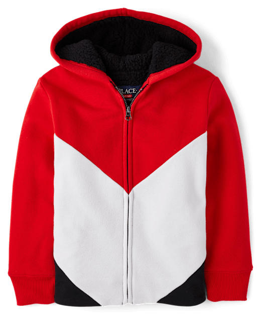 Boys Active Long Sleeve Colorblock Fleece Sherpa Lined Zip Up Hoodie RED The Children s Place