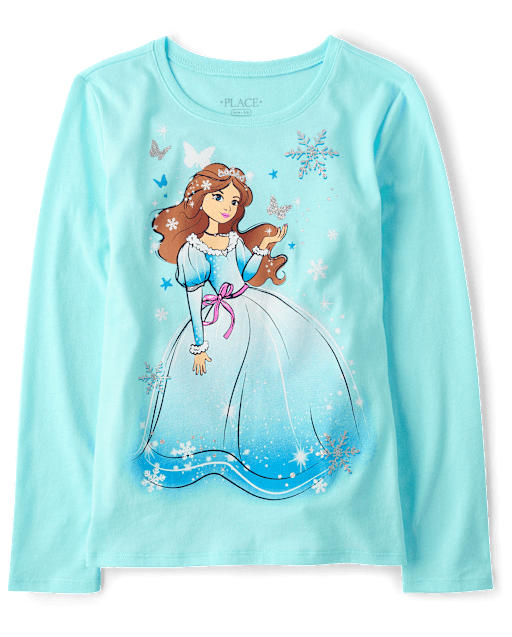 Girls Long Sleeve Winter Princess Graphic Tee - BLUE | The