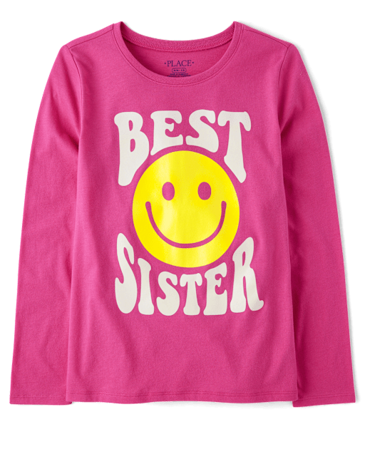Girls Long Sleeve Best Sister Graphic Tee - PINK | The