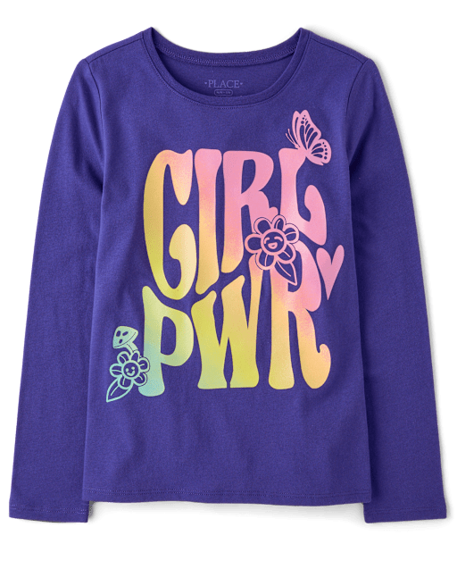 Girls Long Sleeve Girl Pwr Graphic Tee - PURPLE | The Children's