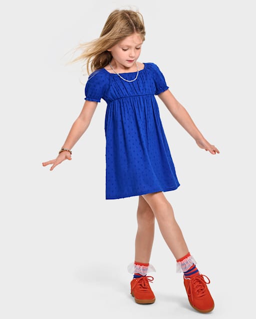 Toddler Girls Mommy And Me Short Sleeve Bow Back Fit And Flare Dress - BLUE  | The Children's Place