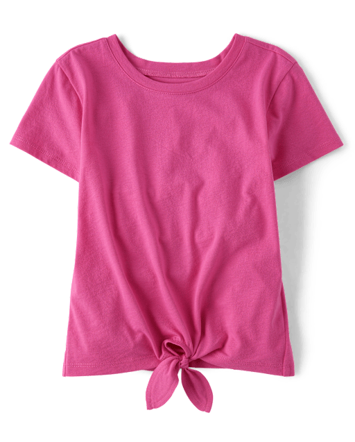 Girls Pink Rib Brand Tape Half Sleeve Top