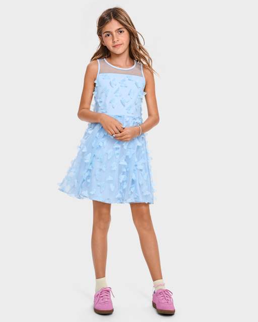 light blue butterfly mesh overlay dress Aurora Butterfly Gown