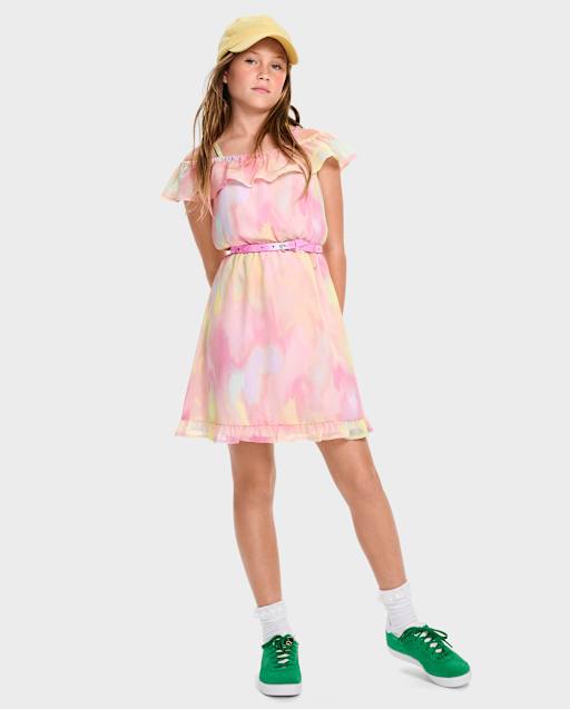 The Children's Place Girls Sleeveless Rainbow Tie Dye Off Shoulder Dress Pink L (10/12) The Children's Place Girls Sleeveless Rainbow Tie Dye Off Shoulder Dress Pink L (10/12)