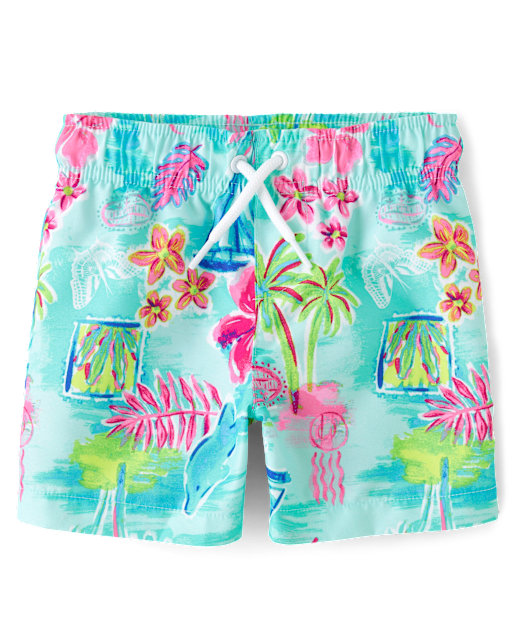 Babyhug Water Repellant Swimming Trunk With Tropical Theme Print - Yellow main image 0