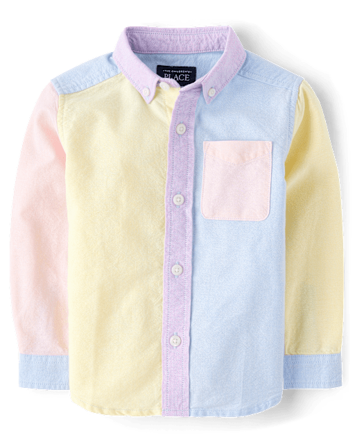 Baby And Toddler Boys Long Sleeve Colorblock Oxford Button Up Shirt - BLUE  | The Children's Place