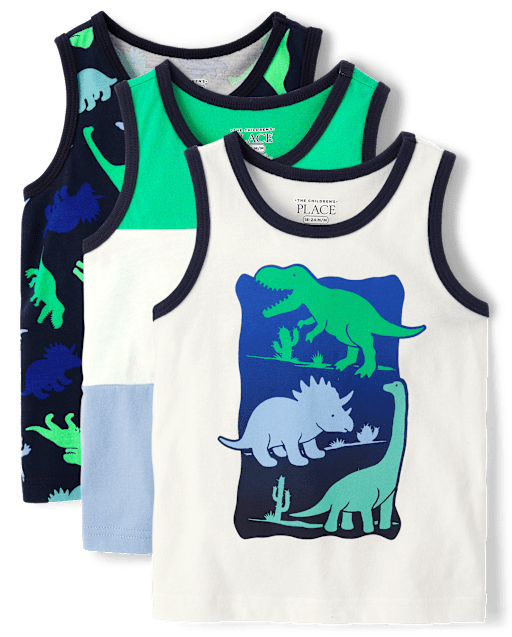 Baby And Toddler Boys Sleeveless Dino Tank Top 3-Pack - BLUE