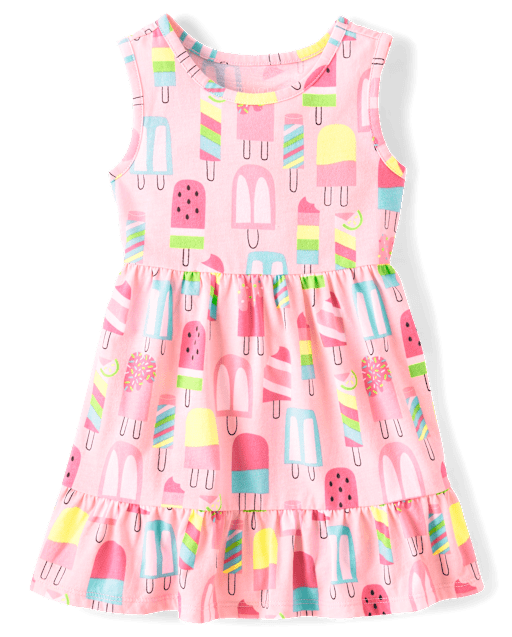 Baby And Toddler Girls Sleeveless Popsicle Print Tiered Dress - PINK | The  Children's Place