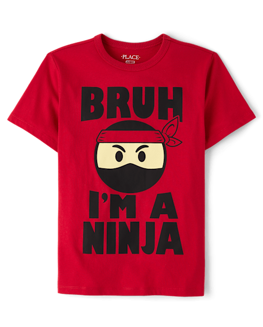 【house on the hill】S/S Tee (Red Check) Boys Short Sleeve Bruh Ninja Graphic Tee - RED | The