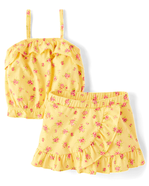 Toddler Girls Sleeveless Floral Print Tank Top And Ruffle