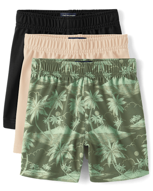 Baby And Toddler Boys Print Performance Basketball Shorts 3-Pack - Green