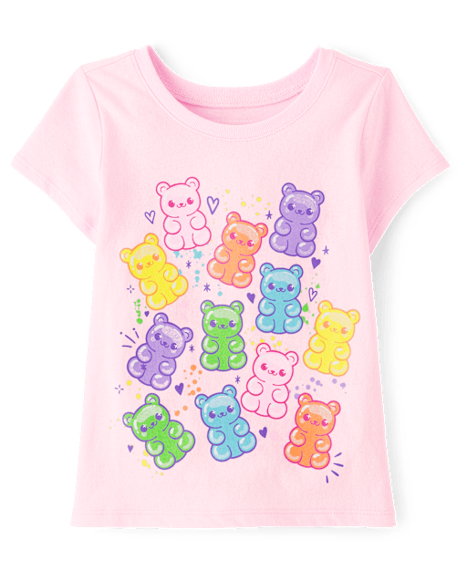 Baby And Toddler Girls Short Sleeve Candy Bear Graphic Tee Baby And Toddler Girls Short Sleeve Candy Bear Graphic Tee