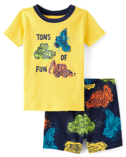 Baby And Toddler Boys Construction Snug Fit Cotton Pajamas - Blue