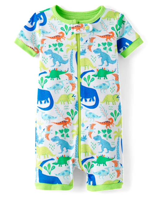 Baby And Toddler Boys Dino Snug Fit Cotton One Piece Pajamas - White