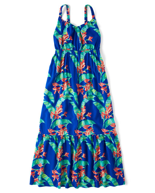 The Children's Place Womens Matching Family Tropical Tiered Dress | Size 2XL | Blue