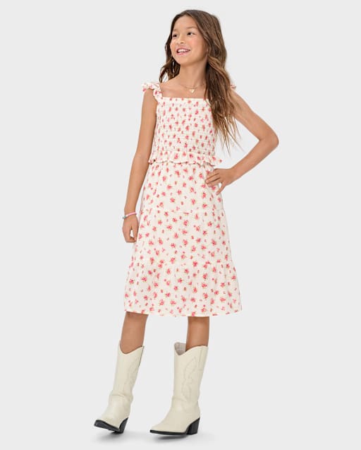 Girls Sleeveless Floral Top And Tiered Skirt 2-Piece Outfit