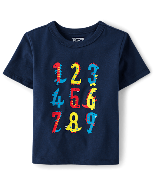 ninoページ Baby And Toddler Boys Short Sleeve Number Dino Graphic Tee - BLUE