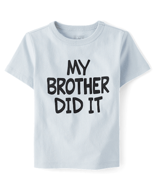 Baby And Toddler Short Sleeve My Brother Did It Graphic Tee - GRAY
