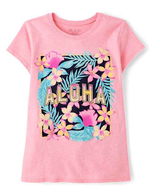 Aloha♡ Girls Short Sleeve Aloha Graphic Tee - PINK | The Children's Place