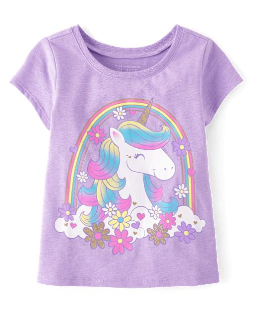 Baby And Toddler Girls Short Sleeve Unicorn Graphic Tee - PURPLE | The  Children's Place