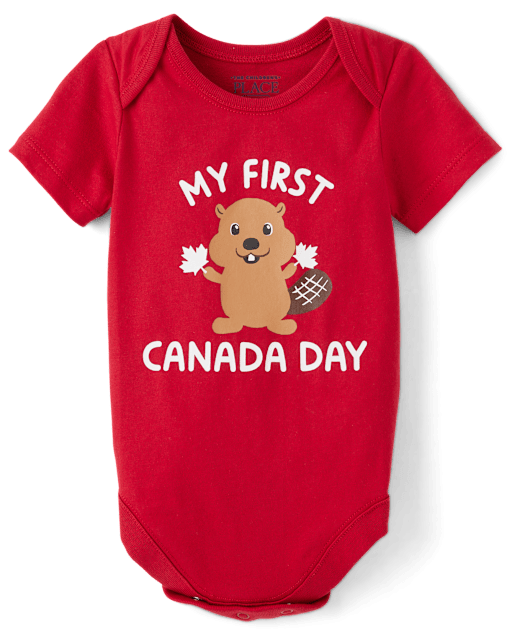 Baby Short Sleeve First Canada Day Graphic Bodysuit - RED | The