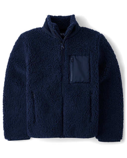 Boys Long Sleeve Sherpa Trail Jacket - BLUE | The Children's Place