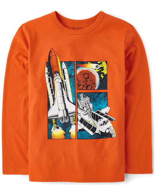 少年T×そらる　spaceship Boys Long Sleeve Spaceship Comic Graphic Tee - ORANGE | The