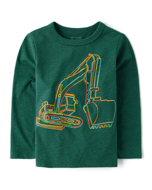 boy Toddler Boy Construction Print 100% Cotton Long-Sleeve Snug