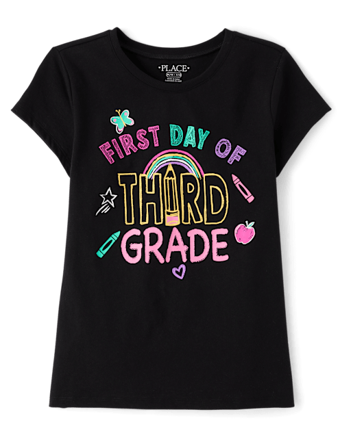 Girls Short Sleeve First Day Third Grade Graphic Tee - BLACK | The
