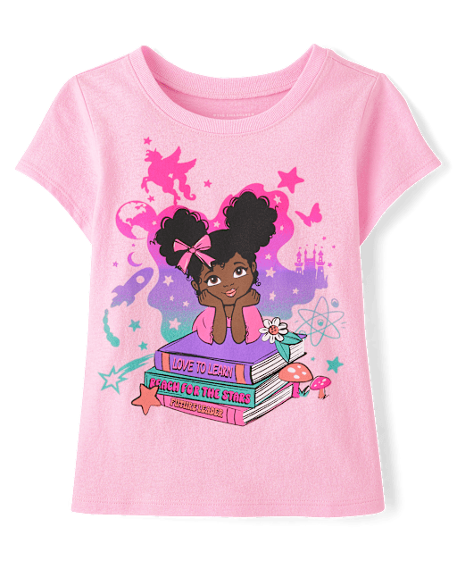 Toddler Girls Short Sleeve Books Graphic Tee - PINK | The