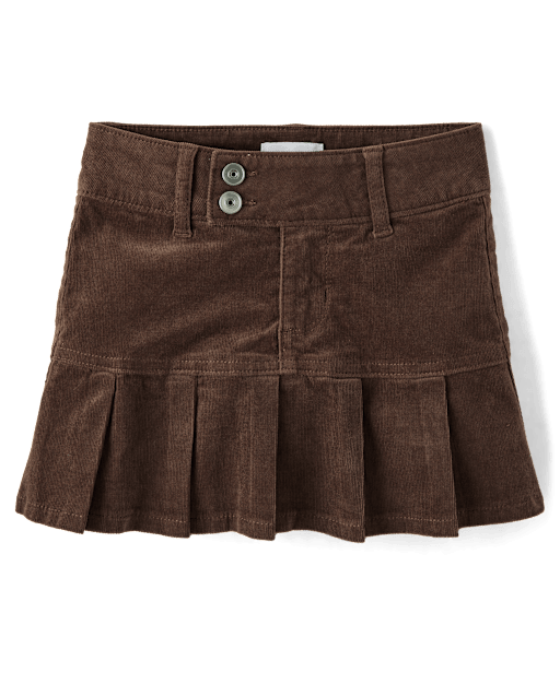 【in a row】Corduroy Pleated Skirt Girls Garment Dyed Pleated Corduroy Skort - BROWN | The
