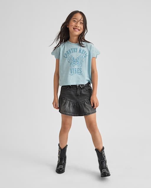 Girls Denim Ruffle Skort BLACK The Children's Place