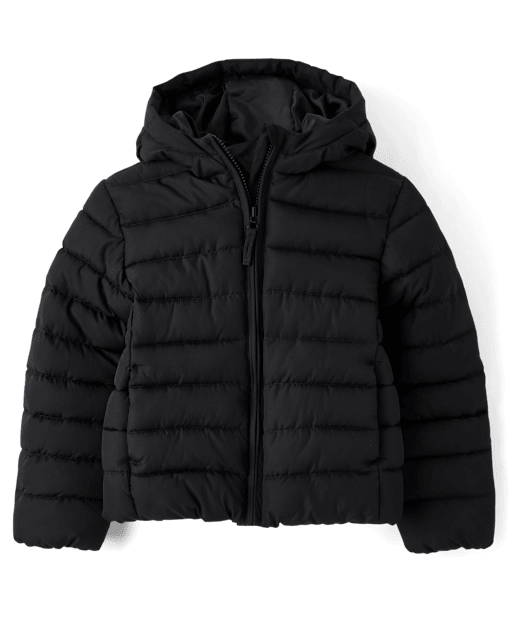 Girls Long Sleeve Hooded Puffer Jacket - BLACK | The
