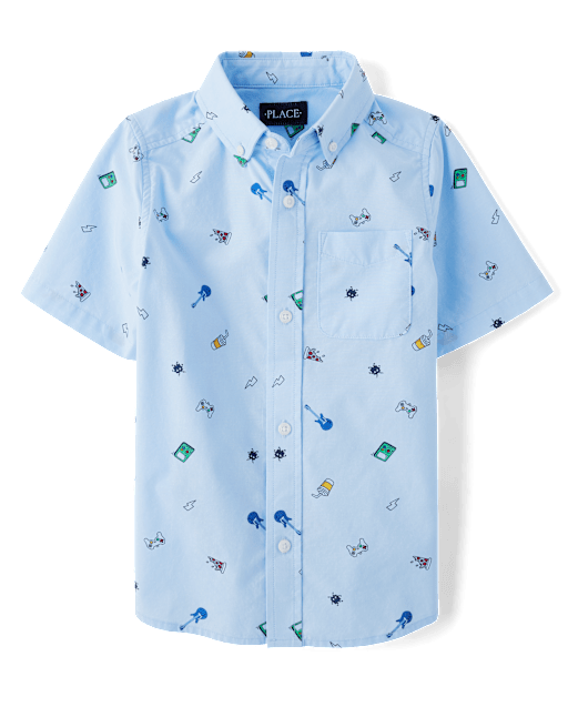 Boys Short Sleeve Doodle Poplin Button Up Shirt - BLUE | The Boys Short Sleeve Doodle Poplin Button Up Shirt - BLUE | The