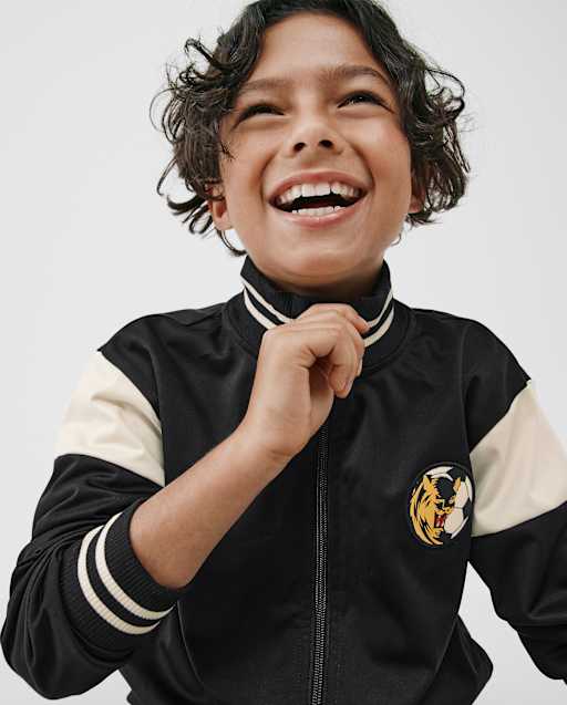 Kids Long Raglan Sleeve Soccer Zip Up Track Jacket - BLACK | The