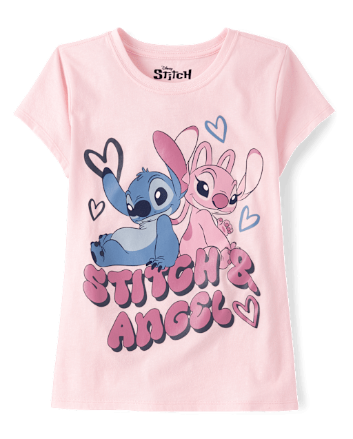 Girls Short Sleeve Stitch and Angel Graphic Tee - PINK | The