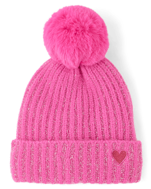 Girls Shimmer Icon Pom Pom Beanie - PINK | The Children display picture 1