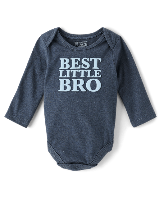 Baby Long Sleeve Best Little Bro Graphic Bodysuit - GRAY | The