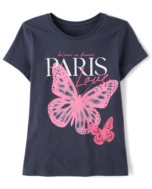 ティーズ ページ. Girls Short Sleeve Butterfly Paris Graphic Tee - GRAY | The
