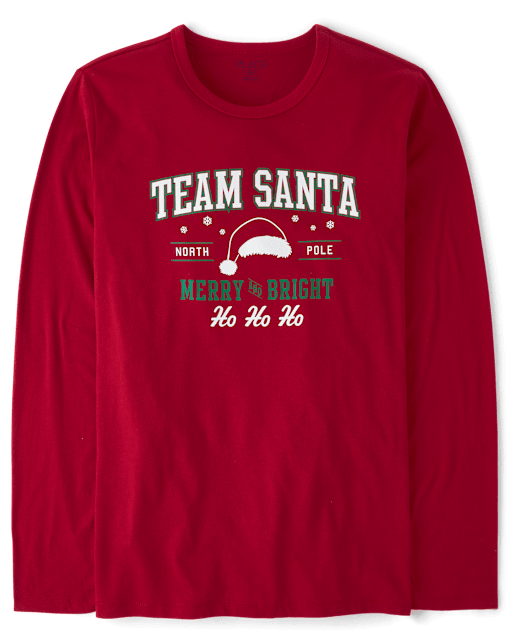 Adult Matching Family Long Sleeve Team Santa Graphic Tee - RED