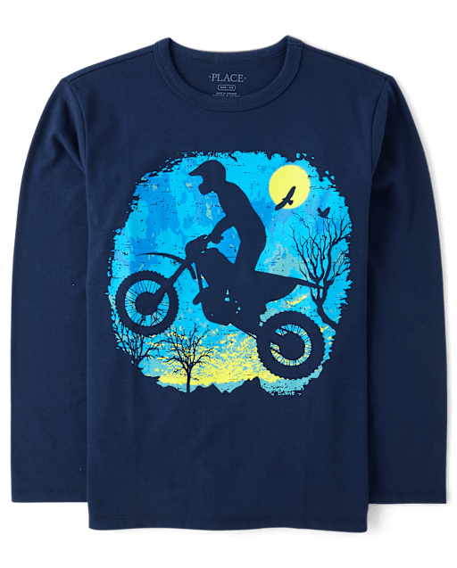 Boys Long Sleeve Biker Graphic Tee - BLUE | The Children's Place Boys Long Sleeve Biker Graphic Tee - BLUE | The Children's Place